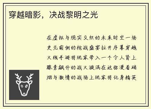 穿越暗影，决战黎明之光