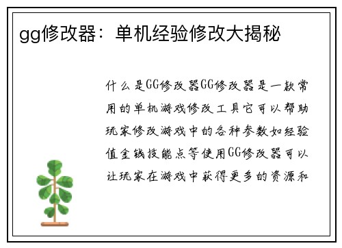 gg修改器：单机经验修改大揭秘